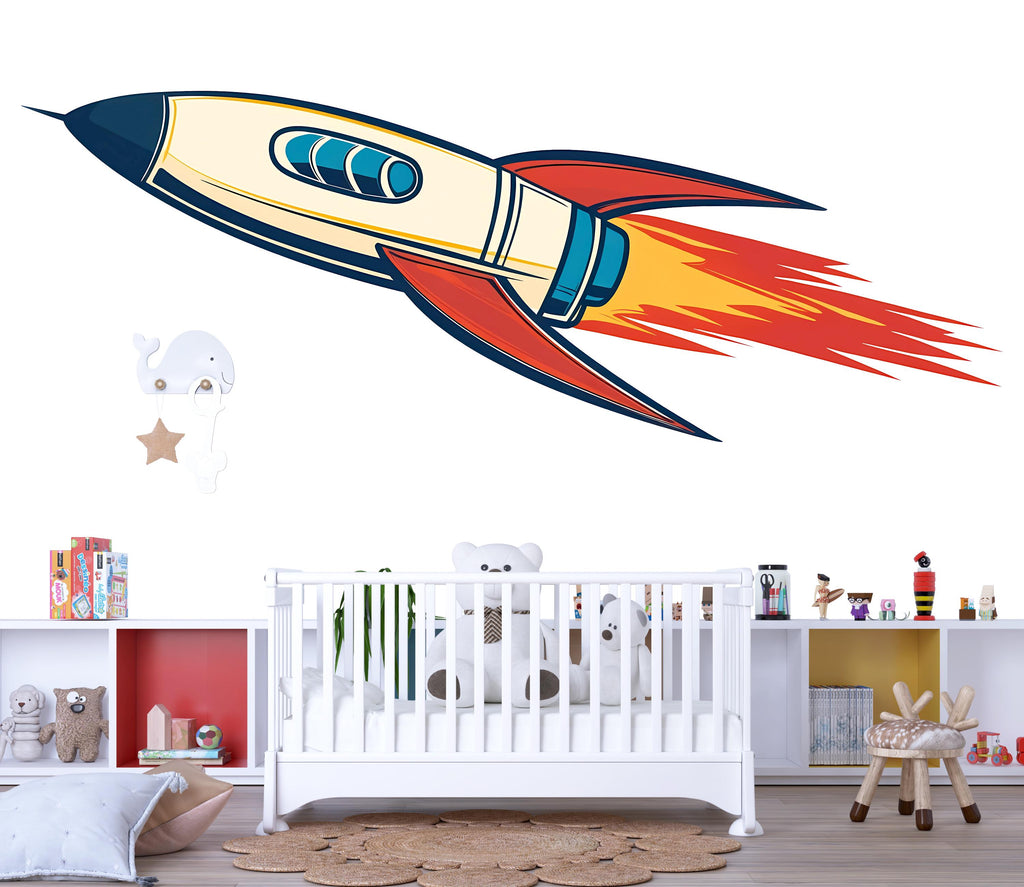 Rocket Wall Decal Sticker | Space Wall Art | Peel And Stick Wall Decal For Nursery Baby Room Kids Bedroom Modern Space Decor
