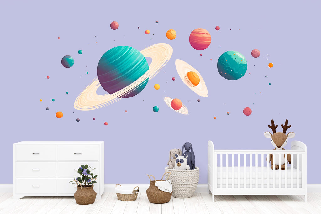 Planets Wall Decal Sticker | Space Nursery Wall Art | Peel And Stick Wall Decal For Baby Room Kids Bedroom Gender Neutral Nursery Decor