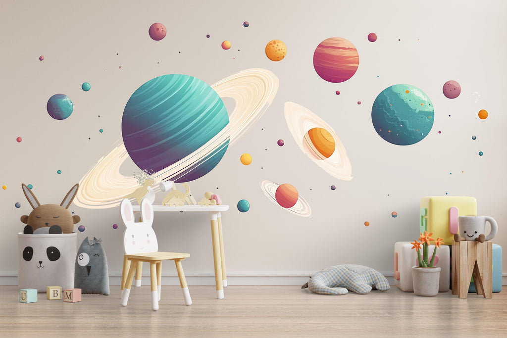 Planets Wall Decal Sticker | Space Nursery Wall Art | Peel And Stick Wall Decal For Baby Room Kids Bedroom Gender Neutral Nursery Decor