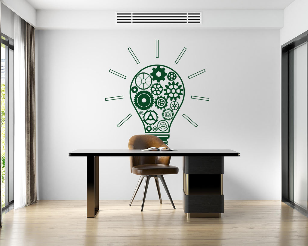 Office Wall Decal Idea Teamwork Business Worker Inspire, Lightbulb Technology Office Decoration Motivation Stickers Mural Unique Gift 755LU
