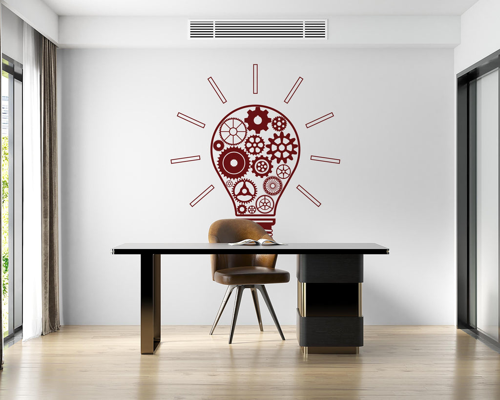 Office Wall Decal Idea Teamwork Business Worker Inspire, Lightbulb Technology Office Decoration Motivation Stickers Mural Unique Gift 755LU