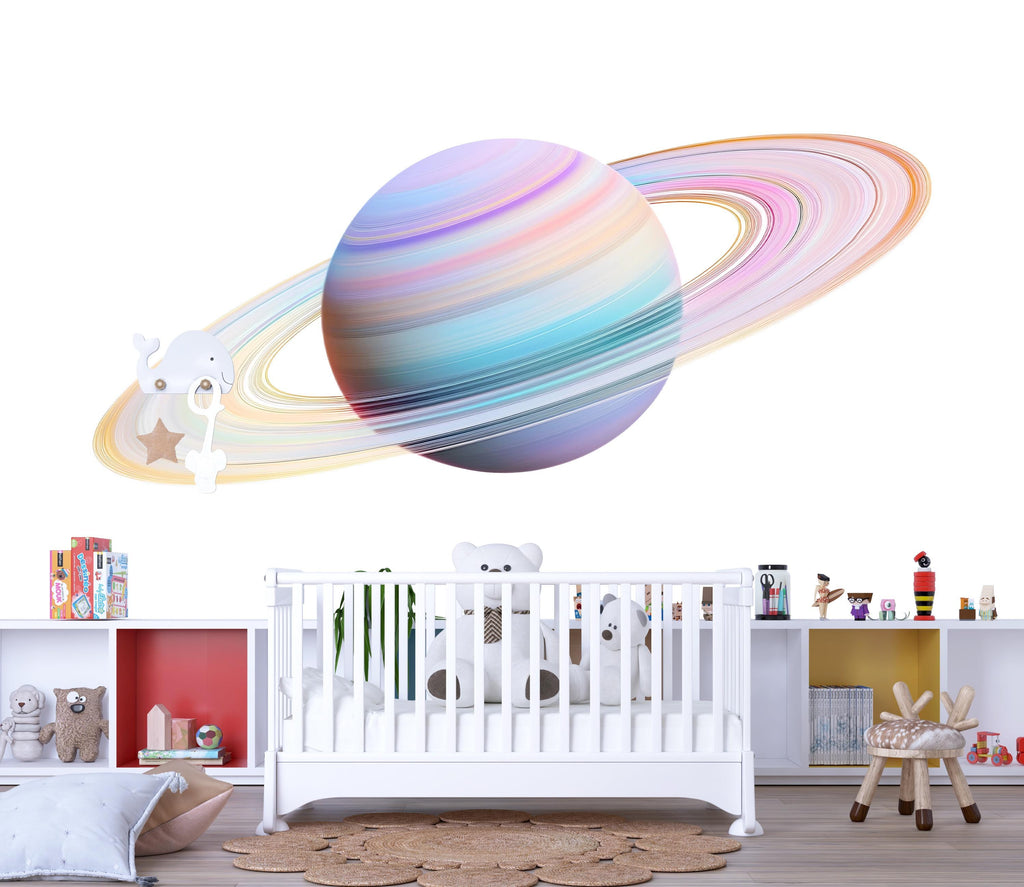 Pastel Planet Wall Decal Sticker | Space Nursery Wall Art | Peel And Stick Wall Decal For Baby Room Kids Bedroom Modern Minimal Space Decor