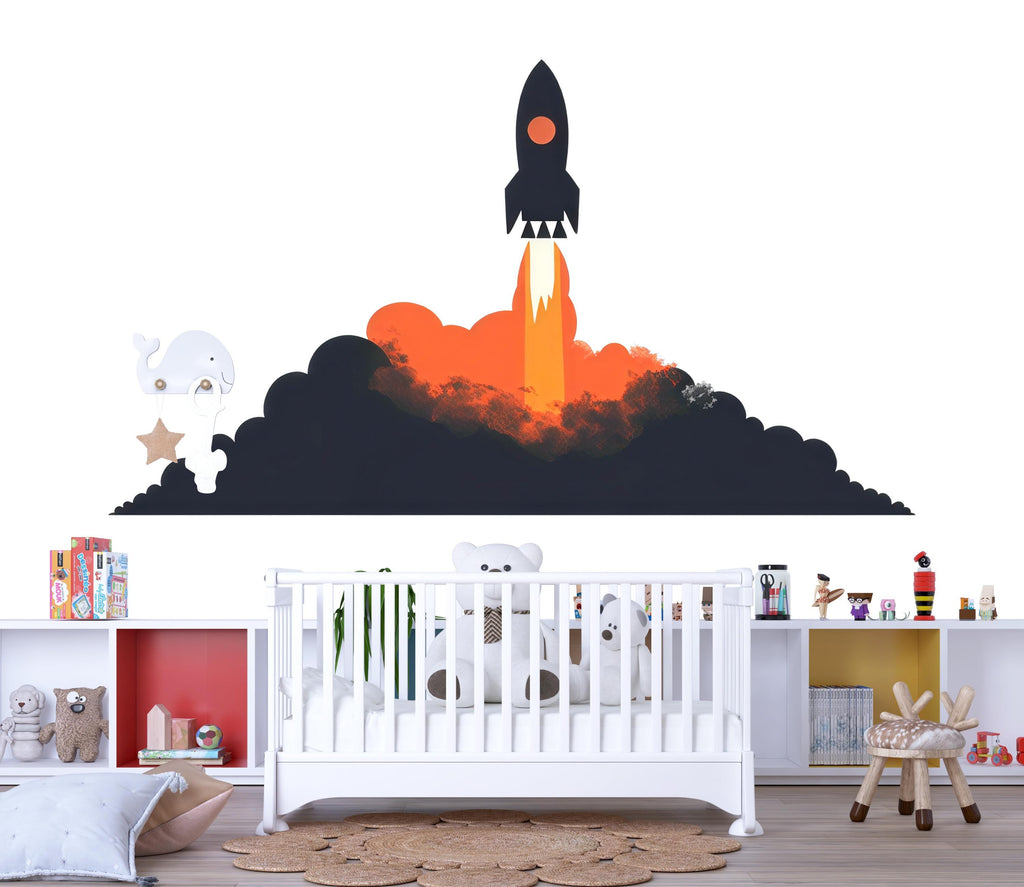 Rocket Launch Wall Decal Sticker | Space Nursery Wall Art | Peel And Stick Wall Decal For Baby Room Kids Bedroom Modern Space Decor