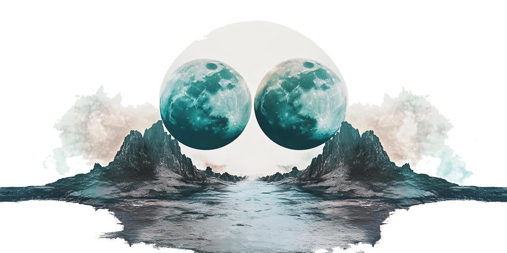 Twin Moon Landscape Wall Decal Sticker | Surreal Nursery Wall Art | Peel And Stick Wall Decal For Baby Room Kids Bedroom Modern Decor