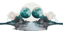 Load image into Gallery viewer, Twin Moon Landscape Wall Decal Sticker | Surreal Nursery Wall Art | Peel And Stick Wall Decal For Baby Room Kids Bedroom Modern Decor
