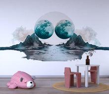 Load image into Gallery viewer, Twin Moon Landscape Wall Decal Sticker | Surreal Nursery Wall Art | Peel And Stick Wall Decal For Baby Room Kids Bedroom Modern Decor