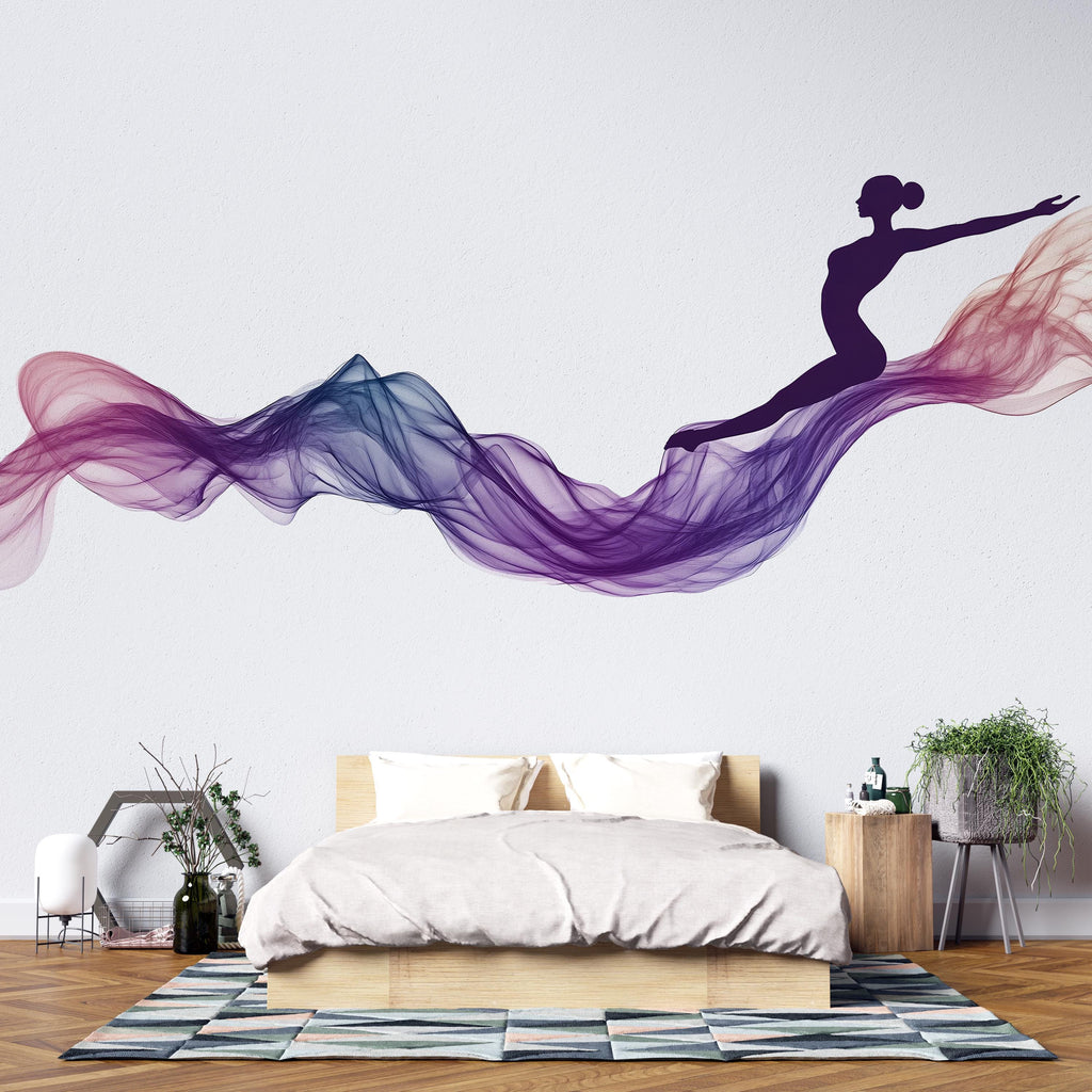 Ballerina Wall Decal Abstract Dance Wall Sticker | Purple Flowing Wave Wall Art | Modern Bedroom Wall Decor | Elegant Peel And Stick Mural
