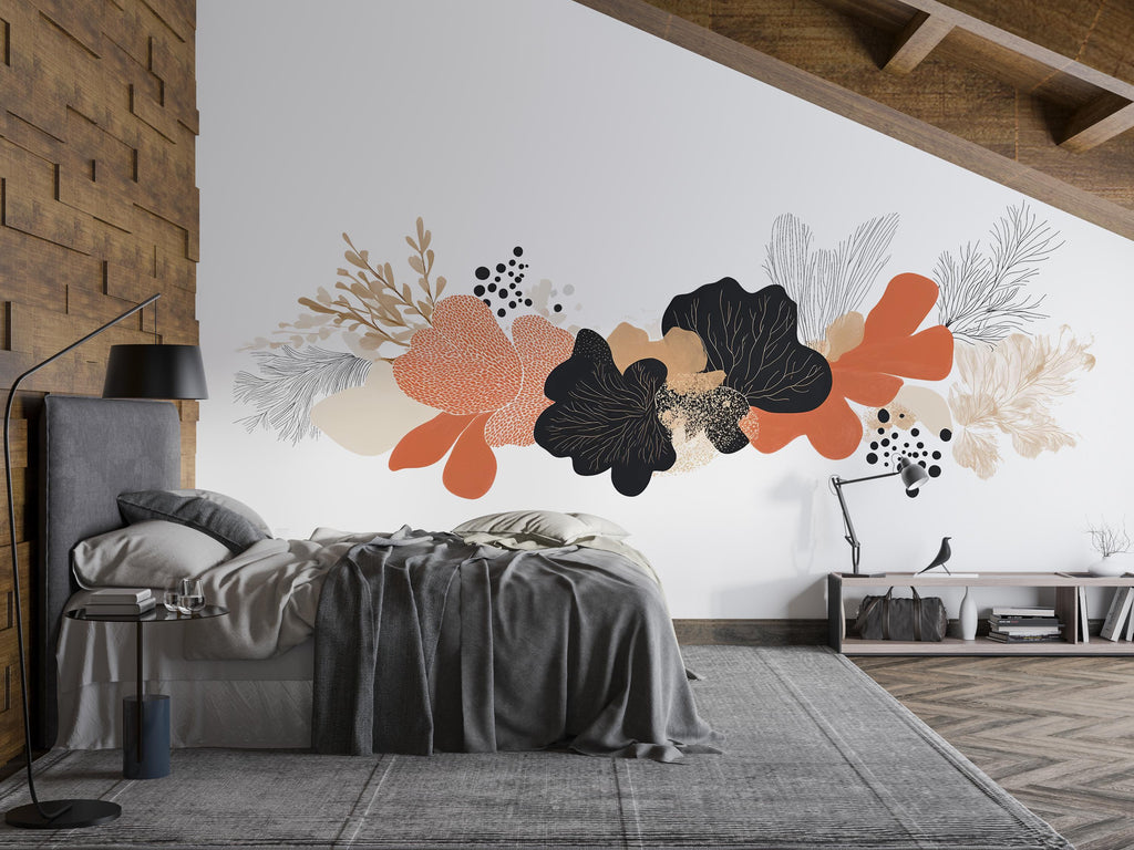 Abstract Floral Wall Decal Sticker | Modern Boho Wall Art | Peel And Stick Wall Decal For Bedroom Living Room Neutral Home Decor