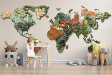 Load image into Gallery viewer, World Map Wall Decal Sticker | Textured Earth Map Wall Art | Peel And Stick Educational Wall Decal For Kids Nursery Playroom