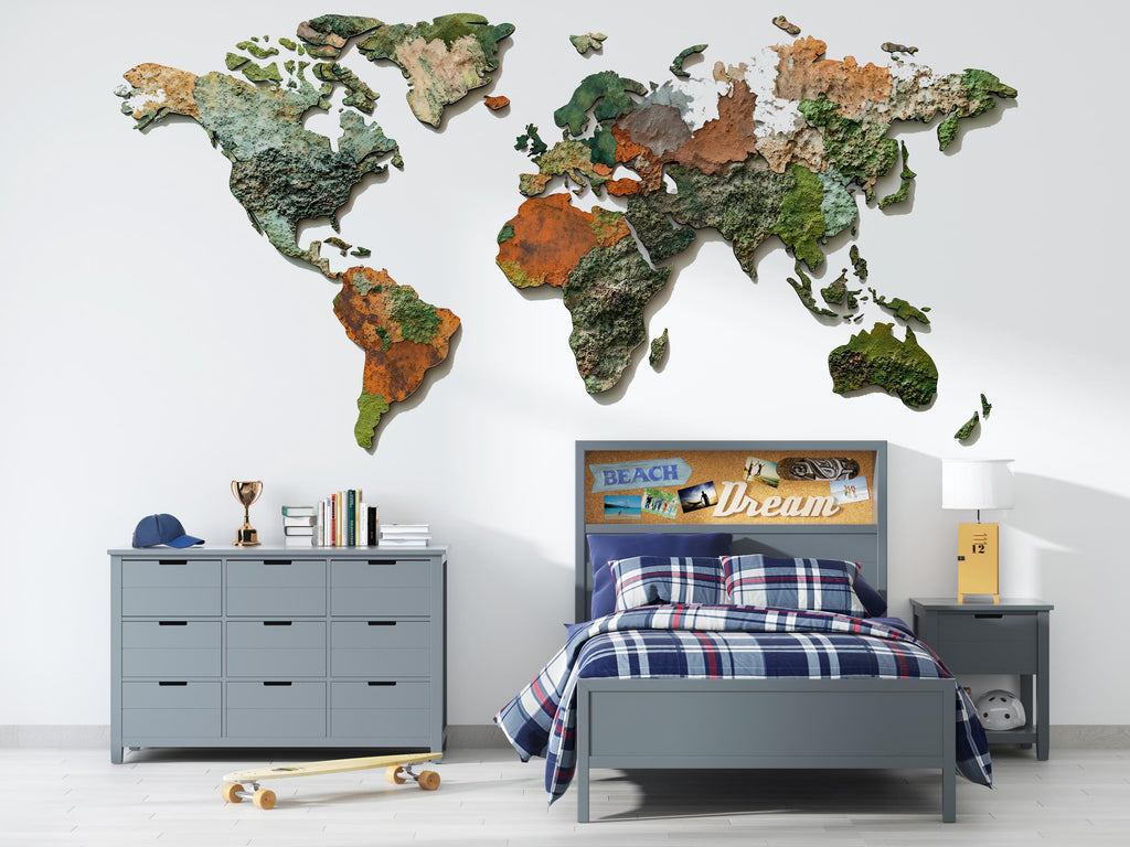 World Map Wall Decal Sticker | Textured Earth Map Wall Art | Peel And Stick Educational Wall Decal For Kids Nursery Playroom