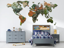 Load image into Gallery viewer, World Map Wall Decal Sticker | Textured Earth Map Wall Art | Peel And Stick Educational Wall Decal For Kids Nursery Playroom