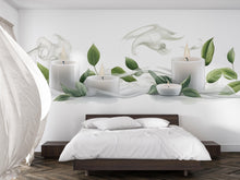Load image into Gallery viewer, Candle Wall Decal With Leaves | Spa Wall Sticker | Zen Bedroom Wall Art | Relaxing Bathroom Decor | Meditation Wall Mural | Peel And Stick