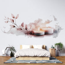 Load image into Gallery viewer, Blush Candle Wall Decal With Leaves | Spa Wall Sticker | Pink Bedroom Wall Art | Vanity Wall Decor | Meditation Wall Mural
