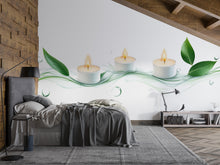 Load image into Gallery viewer, Green Spa Candle Wall Decal With Leaves | Zen Wall Sticker | Bathroom Wall Art | Meditation Wall Decor | Peel And Stick Botanical Candle