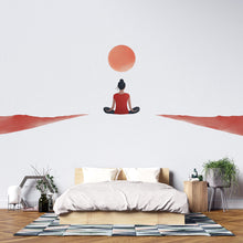 Load image into Gallery viewer, Meditation Woman Wall Decal With Red Sun | Yoga Wall Sticker | Zen Minimalist Wall Art | Spiritual Bedroom Decor | Calm Meditation Room Wall