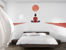 Load image into Gallery viewer, Meditation Woman Wall Decal With Red Sun | Yoga Wall Sticker | Zen Minimalist Wall Art | Spiritual Bedroom Decor | Calm Meditation Room Wall