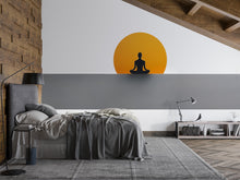 Load image into Gallery viewer, Meditation Sun Wall Decal | Minimalist Yoga Wall Sticker | Zen Silhouette Wall Art | Spiritual Bedroom Decor | Calm Meditation Room Wall