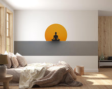 Load image into Gallery viewer, Meditation Sun Wall Decal | Minimalist Yoga Wall Sticker | Zen Silhouette Wall Art | Spiritual Bedroom Decor | Calm Meditation Room Wall