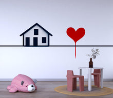 Load image into Gallery viewer, House Line Art Wall Decal With Heart Balloon | Modern Minimalist Home Wall Sticker | Family Love Nursery Decor | Kids Room Wall Art