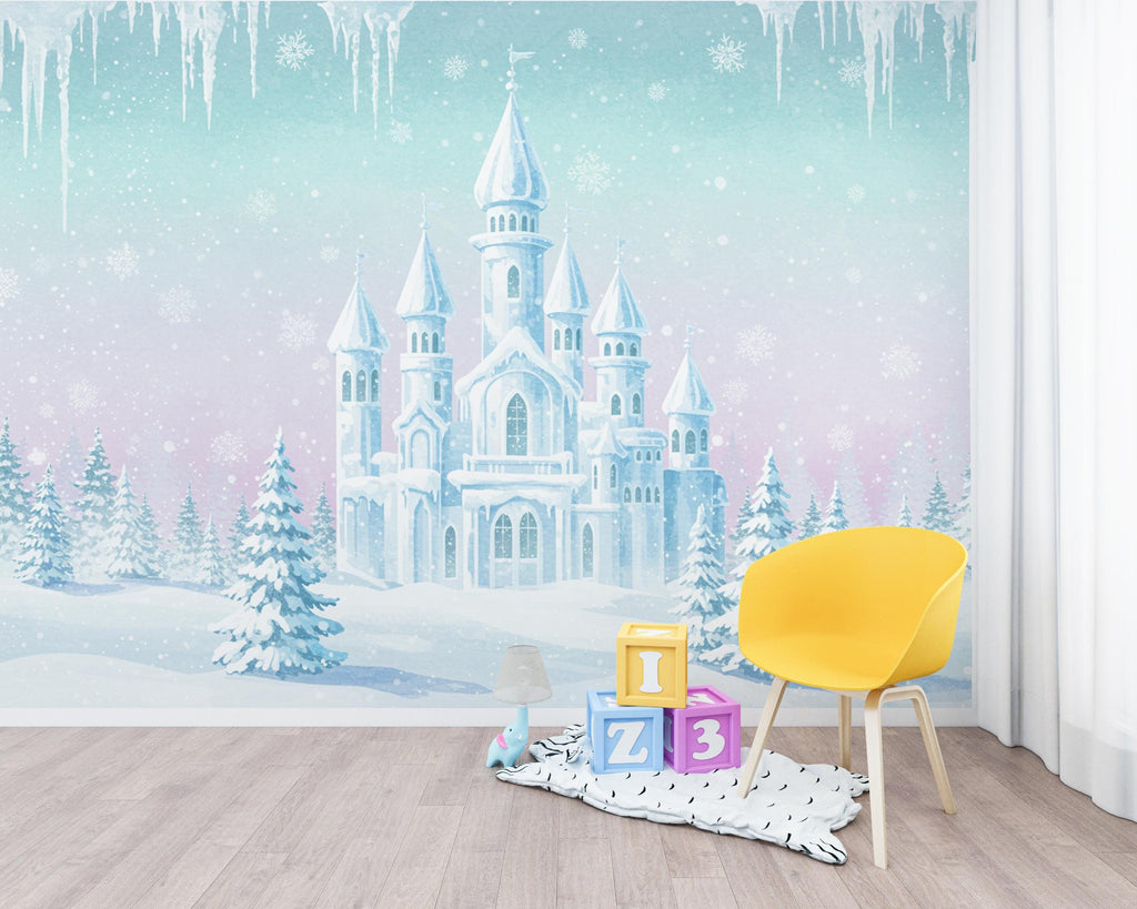 Frozen Ice Castle Wallpaper | 3D Winter Wonderland Wall Mural