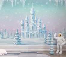 Load image into Gallery viewer, Frozen Ice Castle Wallpaper | 3D Winter Wonderland Wall Mural