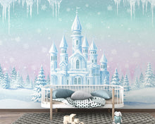 Load image into Gallery viewer, Frozen Ice Castle Wallpaper | 3D Winter Wonderland Wall Mural