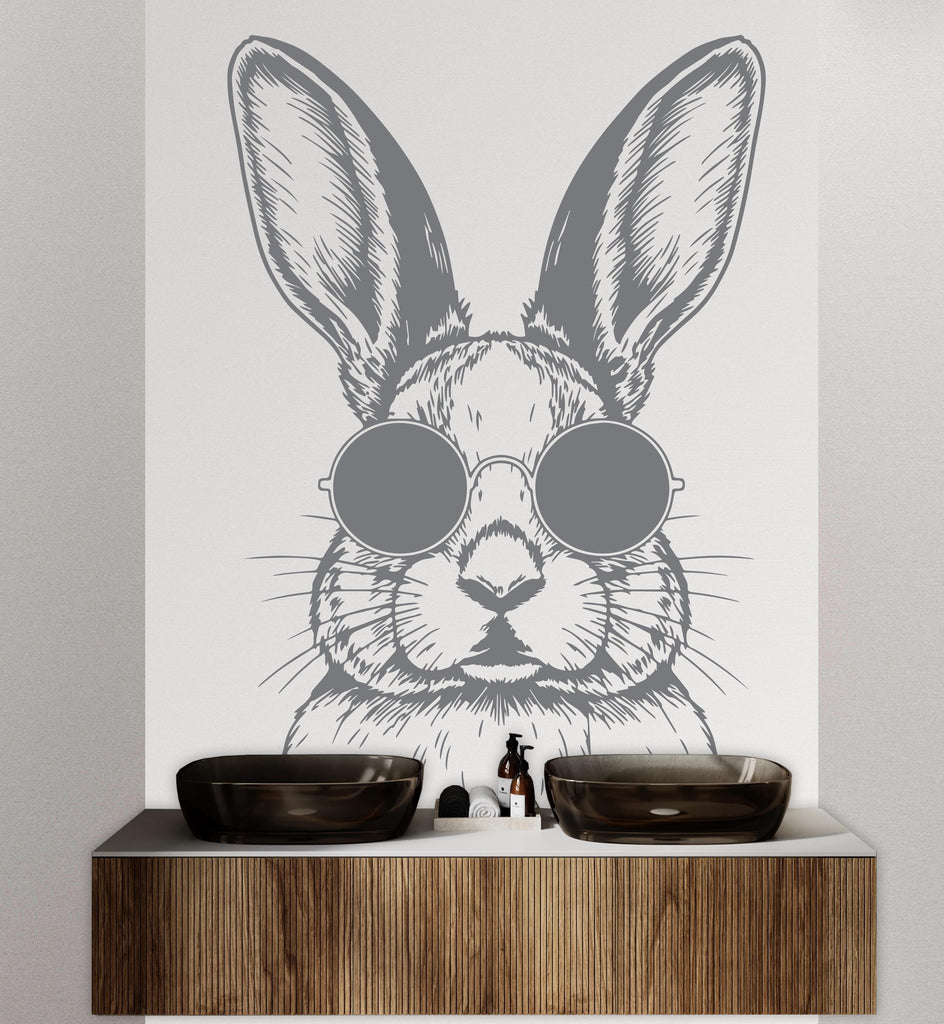 Rabbit Sunglasses Wall Decal, Rabbit Decor, Bathroom stickers
