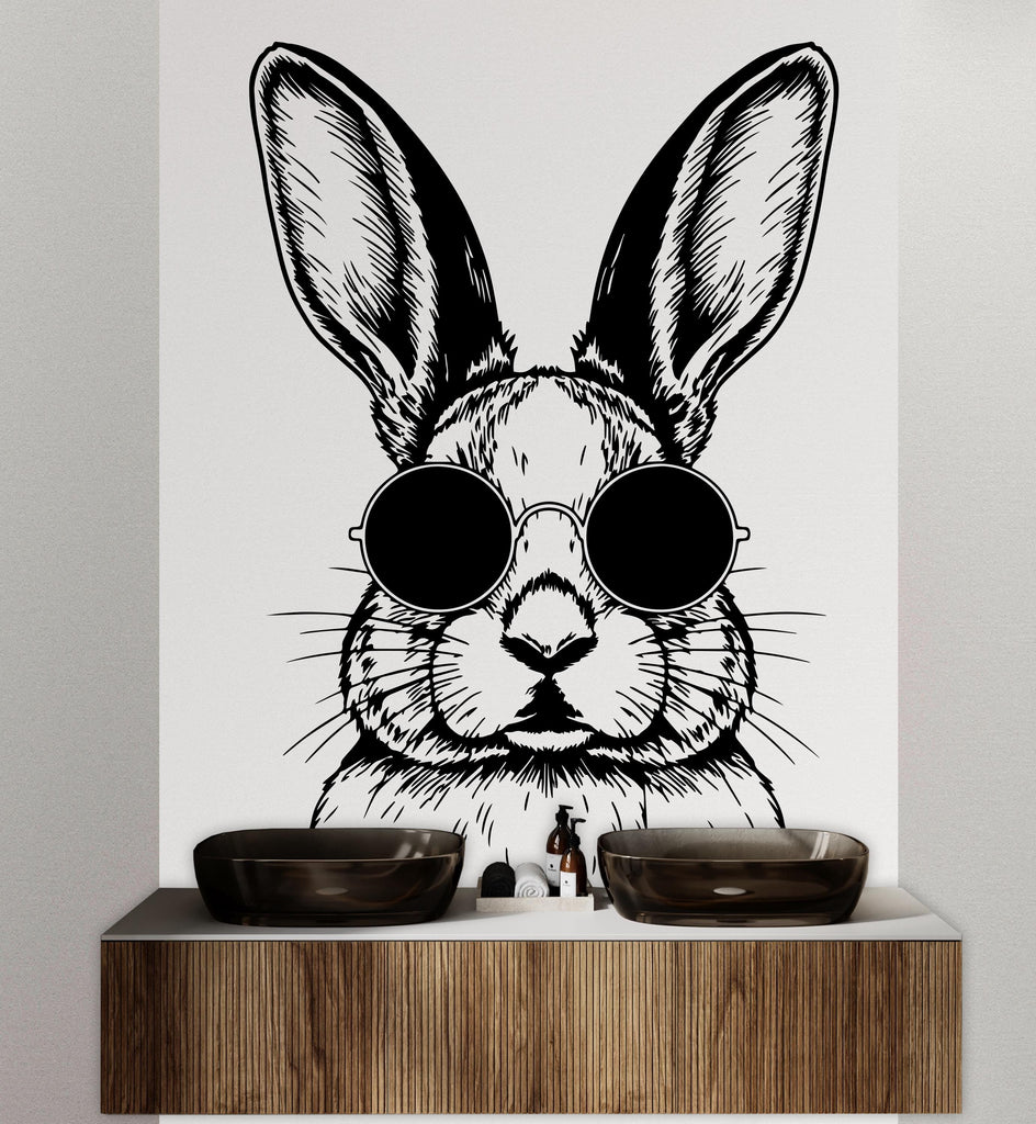 Rabbit Sunglasses Wall Decal, Rabbit Decor, Bathroom stickers