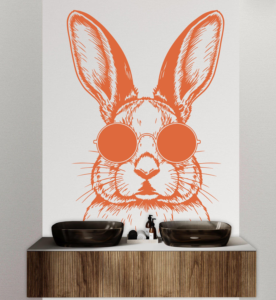 Rabbit Sunglasses Wall Decal, Rabbit Decor, Bathroom stickers