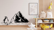 Load image into Gallery viewer, Penguin Mountain Wall Decal – Cute Minimalist Penguin Vinyl Sticker – Nursery Kids Room Animal Wall Art - Antarctic Wall Art Decal 730LU
