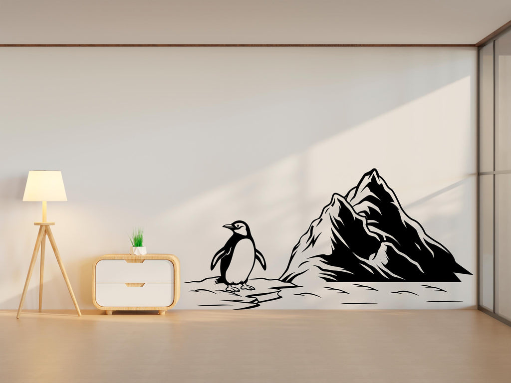 Penguin Mountain Wall Decal – Cute Minimalist Penguin Vinyl Sticker – Nursery Kids Room Animal Wall Art - Antarctic Wall Art Decal 730LU