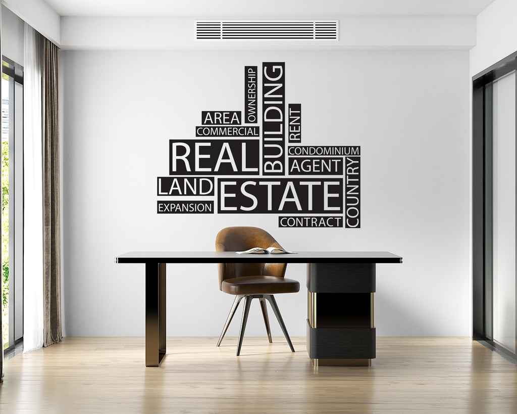 Real Estate Vinyl Wall Decal, Agent Realtor Broker Agency Office Idea Window Business Decor Art Sticker Mural, Real Estate word cloud 757LU