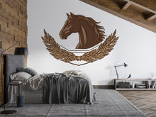 Load image into Gallery viewer, Horse Crest Wall Decal Sticker | Equestrian Horse Head Wall Art | Rustic Western Bedroom Decor | Peel And Stick Horse Emblem