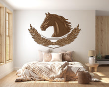 Load image into Gallery viewer, Horse Crest Wall Decal Sticker | Equestrian Horse Head Wall Art | Rustic Western Bedroom Decor | Peel And Stick Horse Emblem