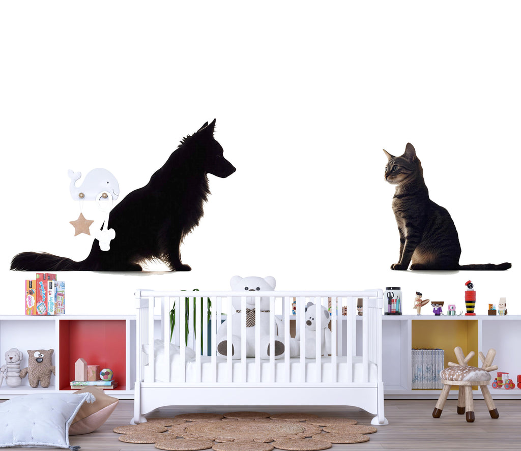 Dog And Cat Wall Decal Sticker | Pet Lover Nursery Wall Art | Animal Silhouette Wall Decor | Kids Room Animal Wall Sticker | Modern Pet
