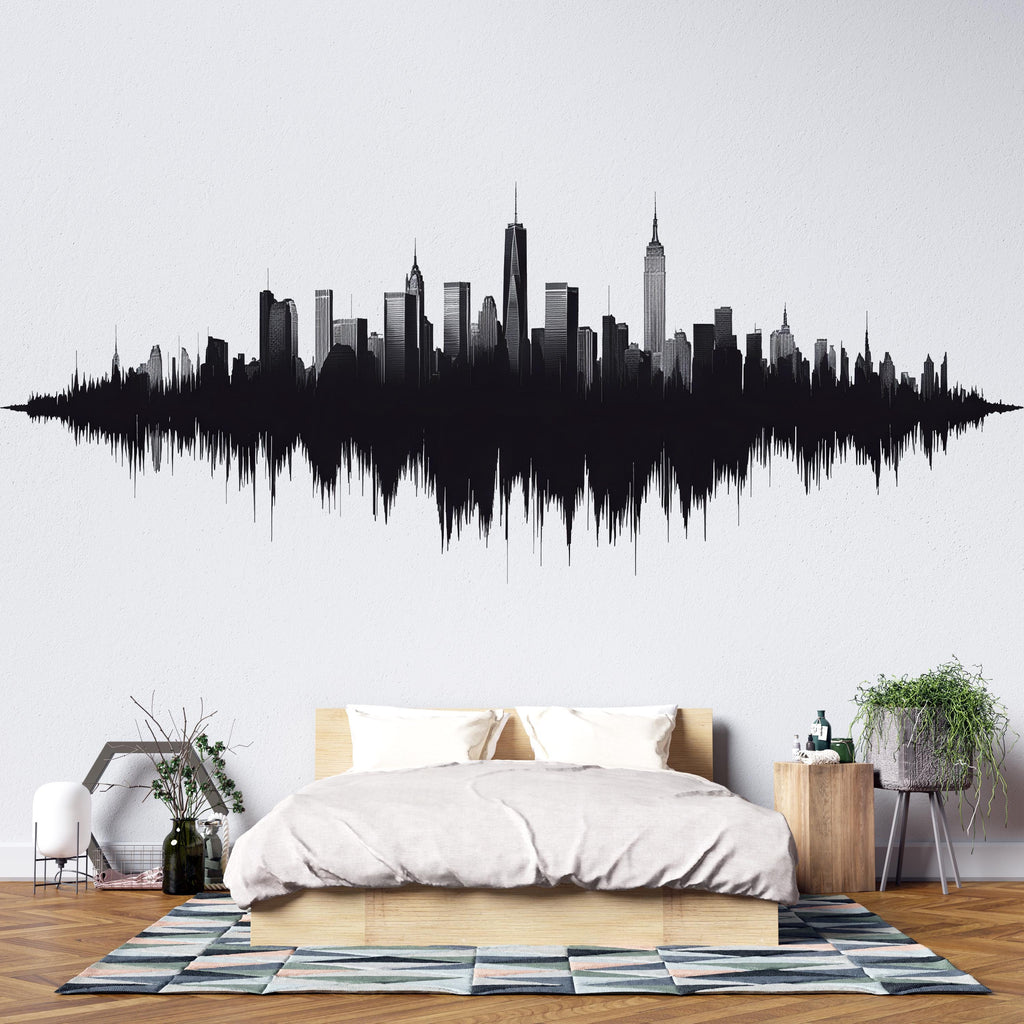 New York Skyline Soundwave Wall Decal | City Skyline Wall Sticker | Modern Cityscape Wall Art | NYC Bedroom Decor | Urban Skyline Vinyl