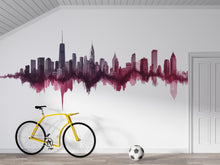 Load image into Gallery viewer, New York Skyline Soundwave Wall Decal Wallpaper City Skyline Wall Sticker NYC Bedroom Decor Modern Urban Wall Art Pink Cityscape Vinyl Decal