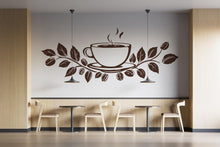 Load image into Gallery viewer, Coffee Cup Wall Mural, Cafe Wall Art, Coffee Shop Interior Decor, Coffee Leaf Wall Design 410mv