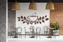 Load image into Gallery viewer, Coffee Cup Wall Mural, Cafe Wall Art, Coffee Shop Interior Decor, Coffee Leaf Wall Design 410mv