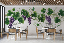 Load image into Gallery viewer, Grape Vineyard Wall Mural, Wine Bar Wall Art, Botanical Grape Decor, Restaurant Interior Design 412mv