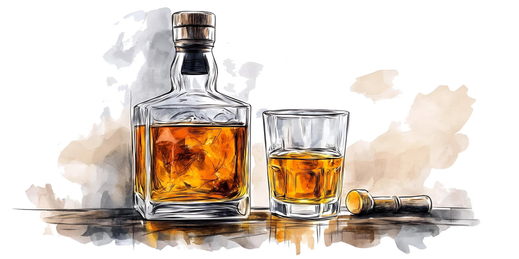 Whiskey Wall Mural, Bar Watercolor Art, Bourbon Bottle Wall Decor, Modern Bar Interior 415mv