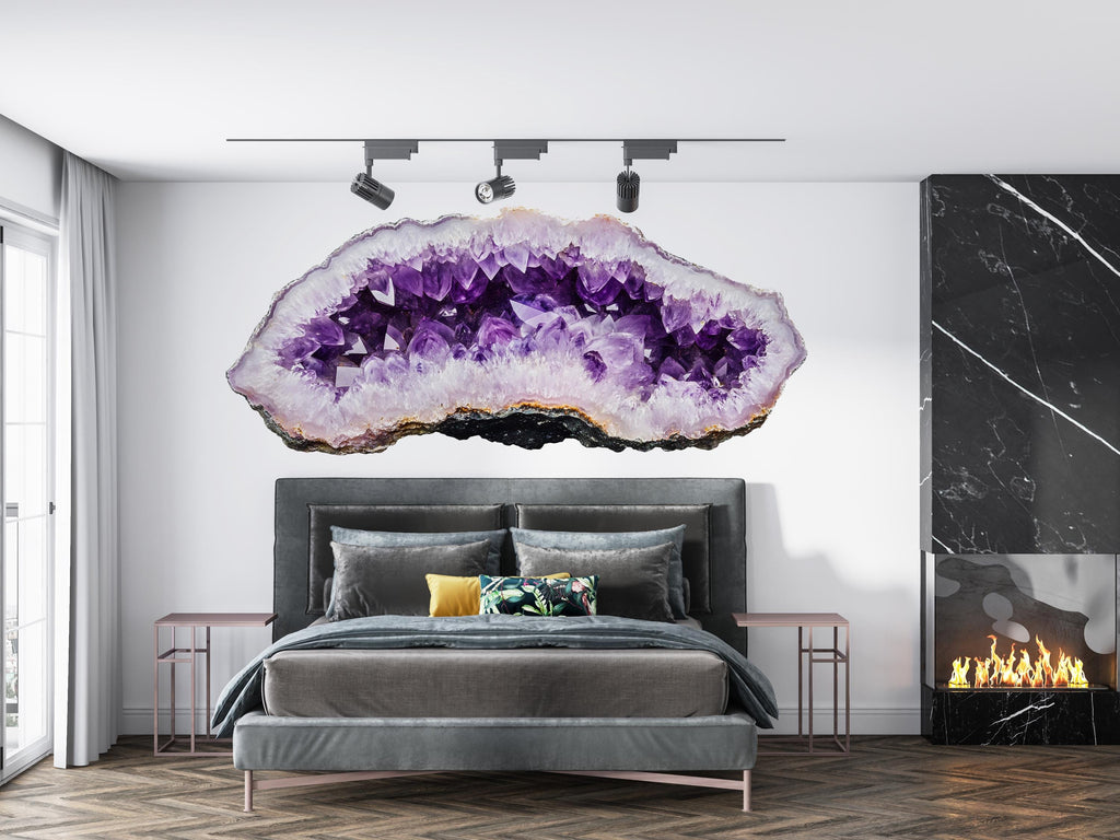 Amethyst Crystal Wall Mural, Purple Quartz Wall Art, Bedroom Wall Decor, Luxury Interior Design 420mv