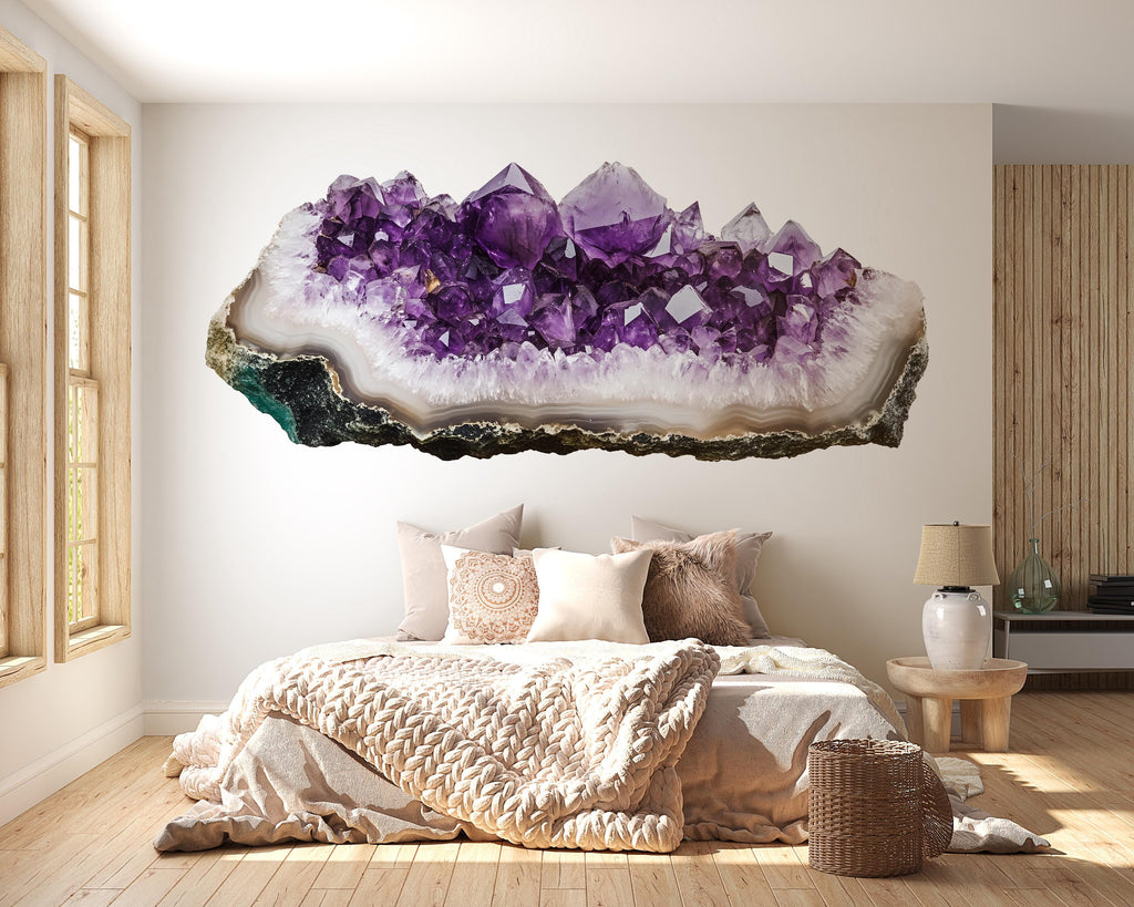 Amethyst Geode Wall Mural, Purple Crystal Wall Art, Bedroom Wall Decor, Luxury Home Interior 421mv