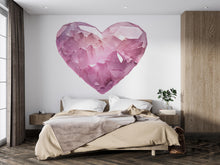Load image into Gallery viewer, Pink Crystal Heart Wall Mural, Rose Quartz Wall Art, Bedroom Love Decor, Romantic Interior Design 425mv