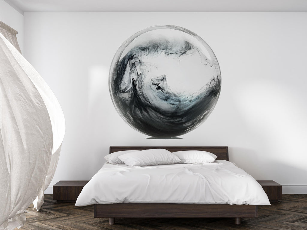 Abstract Black Sphere Wall Mural, Minimalist Wall Art, Modern Zen Decor, Japandi Interior 428mv