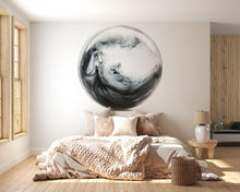 Load image into Gallery viewer, Abstract Black Sphere Wall Mural, Minimalist Wall Art, Modern Zen Decor, Japandi Interior 428mv