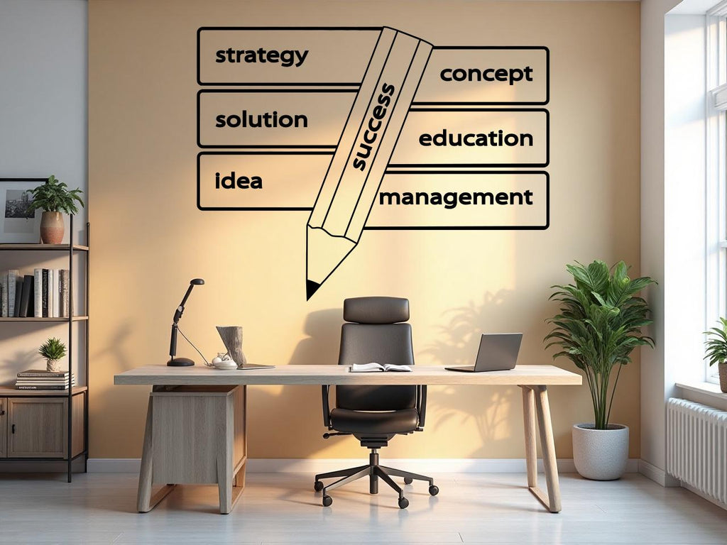 Success Pencil Wall Decal | Motivational Office Wall Art | Strategy Idea Concept Teamwork Quote | Classroom Business Decor 733LU