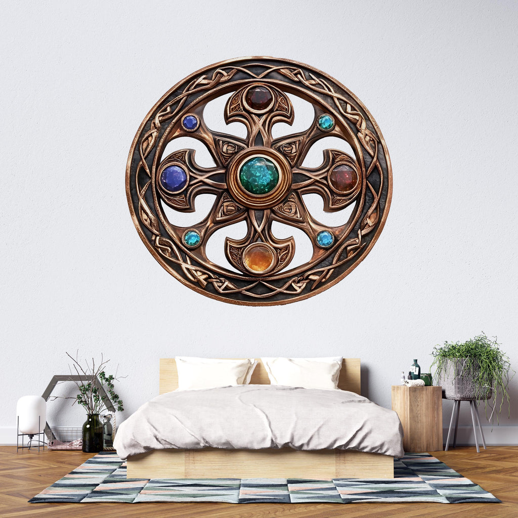 Celtic Cross Wall Art, Mystic Knot Mandala, Jewel Inlay Wall Decor, Sacred Symbol Art 435mv