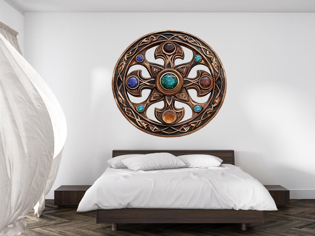 Celtic Cross Wall Art, Mystic Knot Mandala, Jewel Inlay Wall Decor, Sacred Symbol Art 435mv