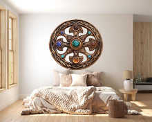 Load image into Gallery viewer, Celtic Cross Wall Art, Mystic Knot Mandala, Jewel Inlay Wall Decor, Sacred Symbol Art 435mv